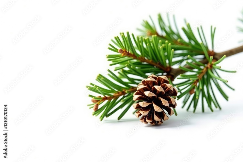 Single fir branch with pinecones isolated on white background, white, evergreen, branch Single fir branch with pinecones isolated on white background, white, evergreen, branch