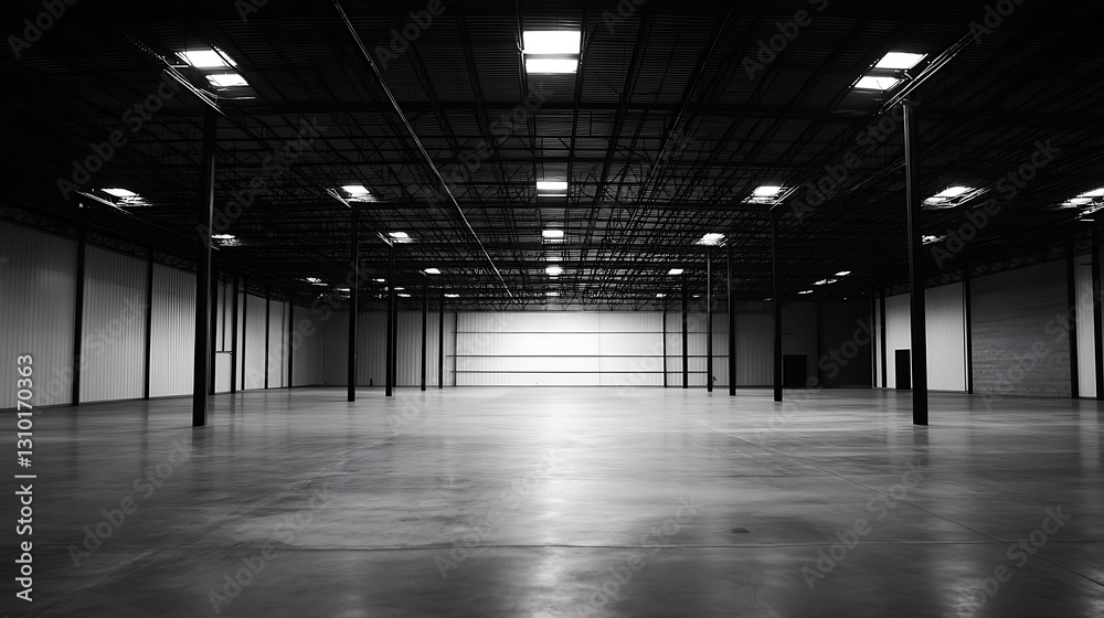 Exploring an Empty Warehouse Interior with Concrete Floor and Metal Structure Exploring an Empty Warehouse Interior with Concrete Floor and Metal Structure