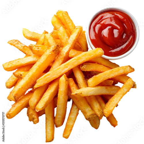 french fries with ketchup isolated on transparent background
