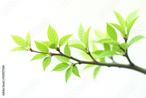 Sprouting green branches isolated on white background, isolated, minimalist, tree branch