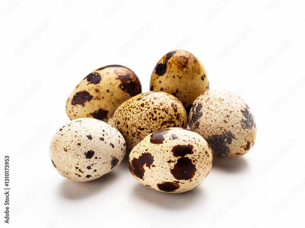 Quail eggs on a white background, small with a characteristic spotted shell. Minimalist style, natural product, healthy protein food. Quail eggs on a white background, small with a characteristic spotted shell. Minimalist style, natural product, healthy protein food.