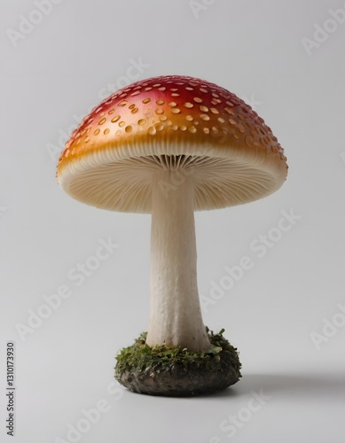 A large, isolated mushroom with a white background