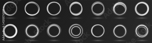 Modern magic witchcraft circle with runes. Ethereal fire portal sign with strange flame spark. Decor elements for magic doctor, shaman, medium. Luminous trail effect on transparent background.
