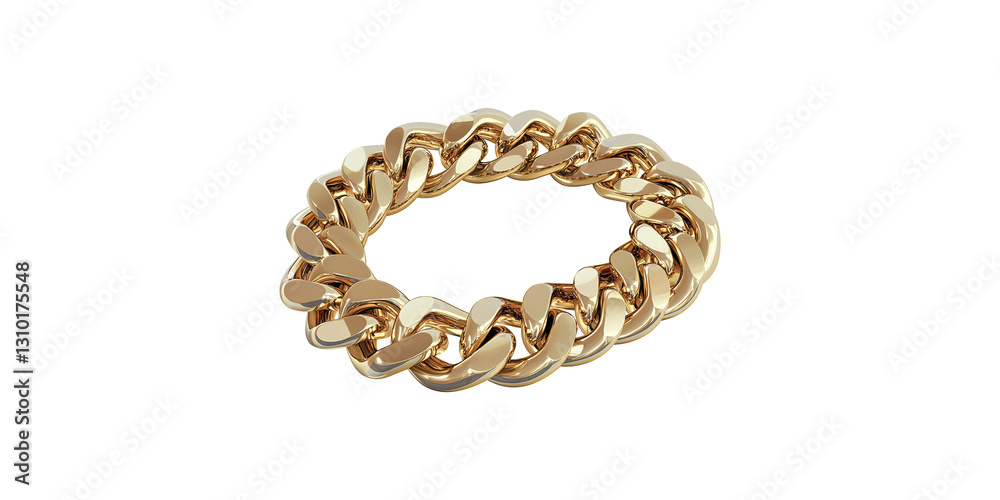 Golden chunky chain bracelet with interlocking links isolated on transparent background Golden chunky chain bracelet with interlocking links isolated on transparent background