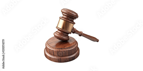 Wooden judge gavel and sound block isolated on transparent background