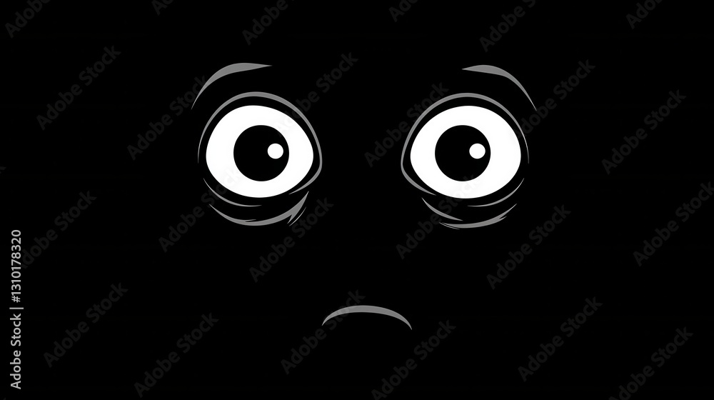 Eerie minimalist icon featuring a dark face with wide fearful eyes and stark monochrome contrast evoking unease and unfamiliarity Eerie minimalist icon featuring a dark face with wide fearful eyes and stark monochrome contrast evoking unease and unfamiliarity