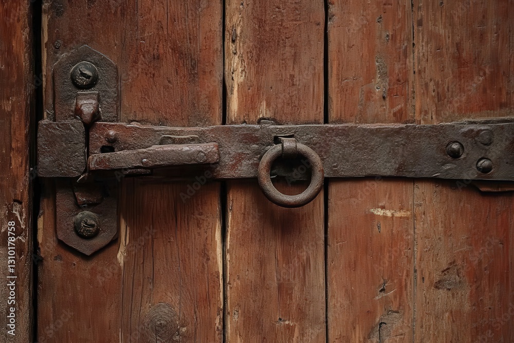 Rusty Metal Latch on Weathered Wooden Door Rusty Metal Latch on Weathered Wooden Door