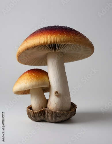 Two mushrooms on a white background