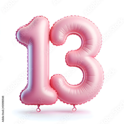 number 13 pink balloon isolated on white background