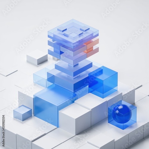 Futuristic 3D Abstract Data Visualization with Translucent Blue Elements