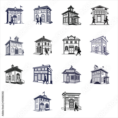 silhouette post office on white background