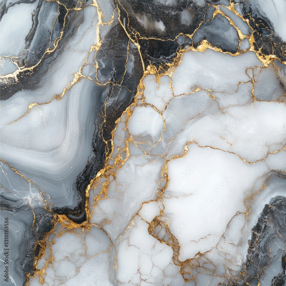 Obraz premium Abstract gray and white marble texture with gold veins.