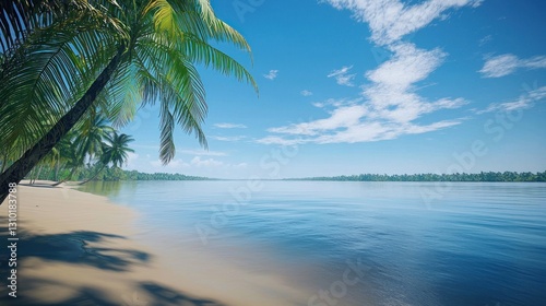 Wallpaper Mural Tropical beach scene by a river, palm trees, sunny day Torontodigital.ca