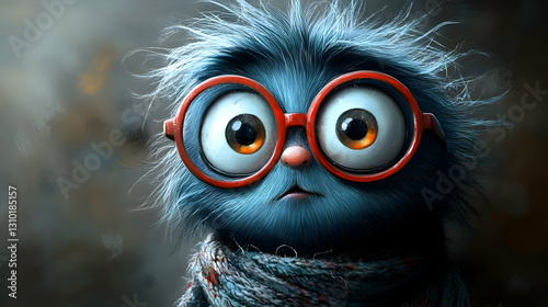 Eccentric Fuzzy Creature with Large Glasses Character Portrait Illustration
