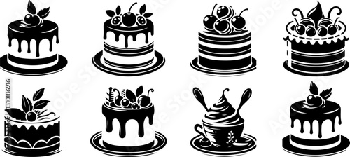 Black and White Cake and Pastry Illustrations Vector Art Set