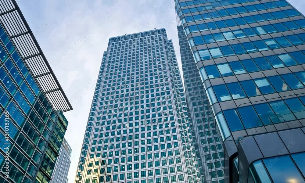 Sunset in London, business and financial area Canary Wharf panoramic view Sunset in London, business and financial area Canary Wharf panoramic view