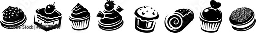 Black and White Cake and Pastry Illustrations Vector Art Set