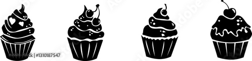 Black and White Cake and Pastry Illustrations Vector Art Set