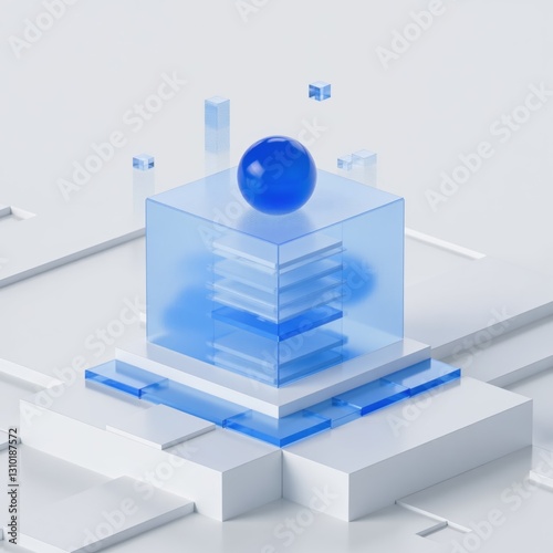 Futuristic 3D Abstract Data Visualization with Translucent Blue Elements