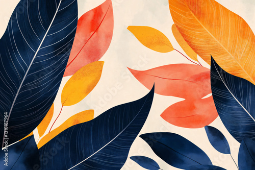 Minimalist Botanical Art – Abstract Leaves in Vibrant Colors