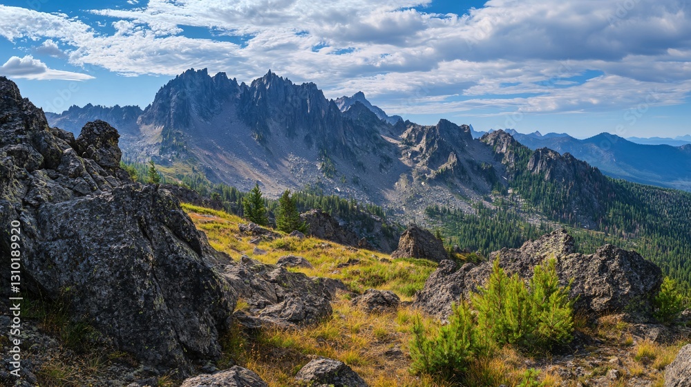 Naklejka premium Panoramic Range Landscape View of Mountains