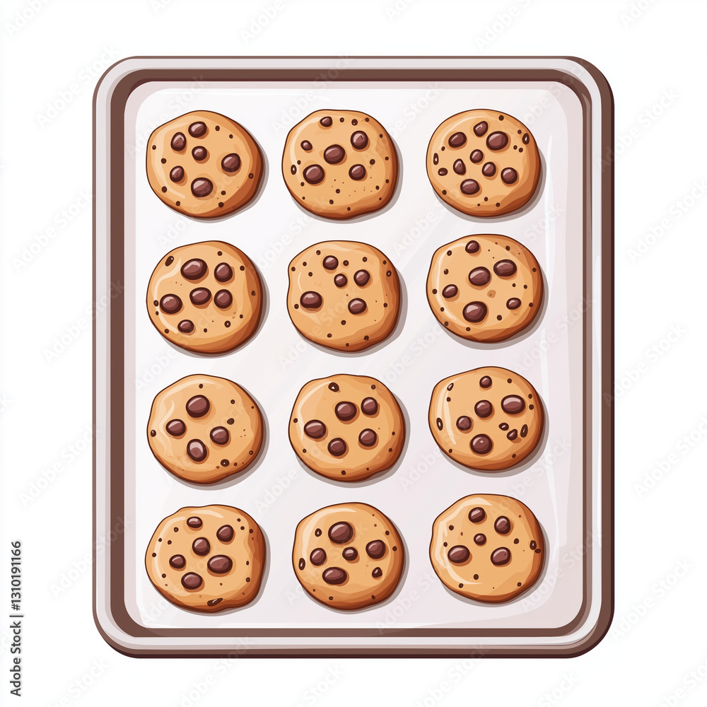 A tray of chocolate chip cookies fresh out of the oven, perfectly golden brown and crispy. A delicious homemade dessert A tray of chocolate chip cookies fresh out of the oven, perfectly golden brown and crispy. A delicious homemade dessert