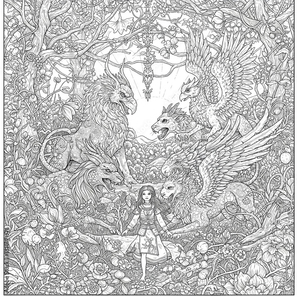 Where darkness dances with wonder. Explore a world of strange beasts and hidden magic in this captivating coloring book page. Where darkness dances with wonder. Explore a world of strange beasts and hidden magic in this captivating coloring book page.