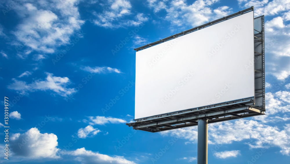 3D illustration of blank white billboard against blue sky.
3D illustration of blank white billboard against blue sky.