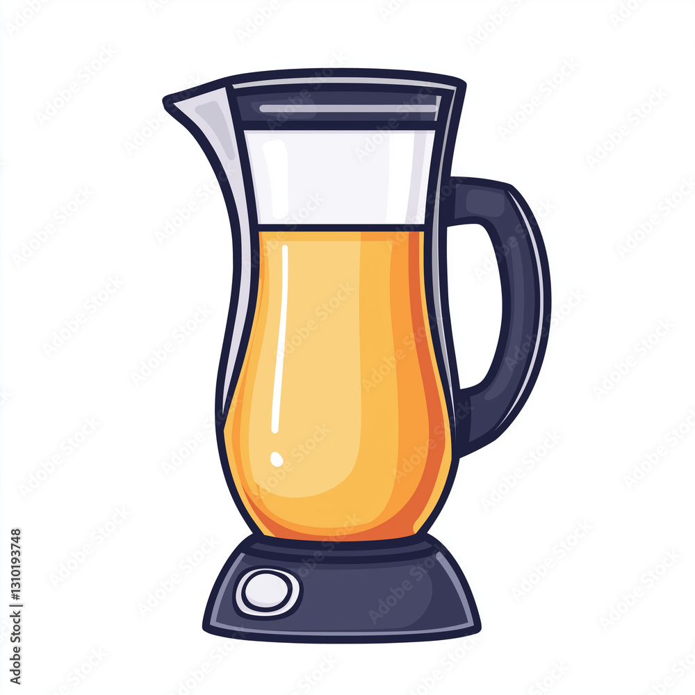 A sleek electric pitcher blender filled with a golden liquid, designed for making juices, shakes, and other beverages, suitable for home use A sleek electric pitcher blender filled with a golden liquid, designed for making juices, shakes, and other beverages, suitable for home use