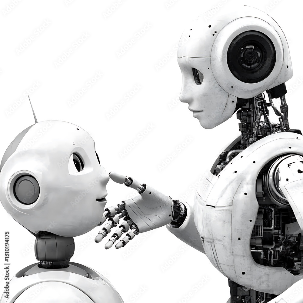 Naklejka premium Artificial Intelligence Robots Interacting Creating a Bond of Contact and Care