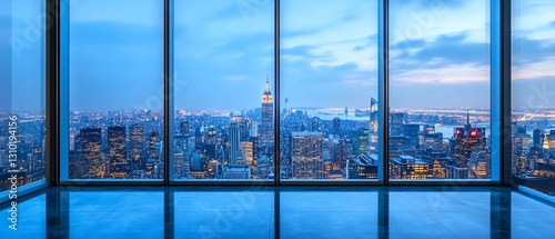 Cityscape view from skyscraper office at dusk