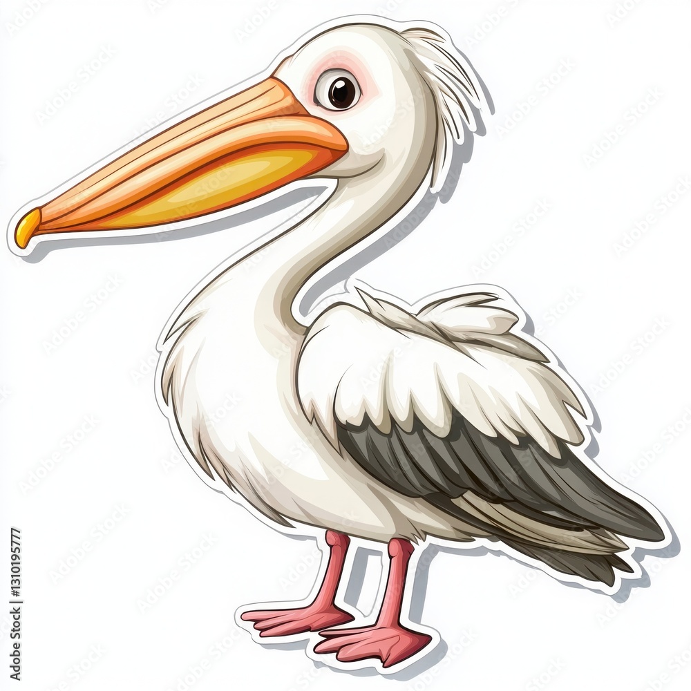 Obraz premium A charming illustration of a pelican, its large beak and fluffy feathers depicted in warm, inviting colors. This whimsical artwork is perfect for children's books, educational materials