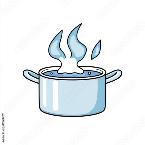 Minimalist illustration of a kitchen pot filled with hot boiling water, emitting steam. A clean and simple vector perfect for culinary and cooking-related designs.