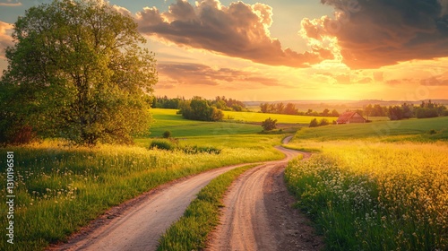 Scenic Rural Road Leading to Farm Area photo