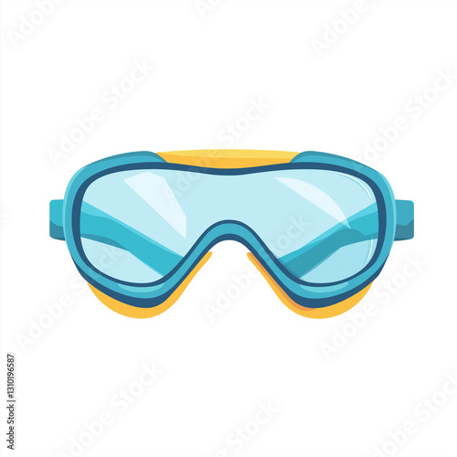 Protective blue and yellow safety goggles with a transparent anti-fog lens. A modern and functional vector illustration ideal for industrial safety and laboratory use.