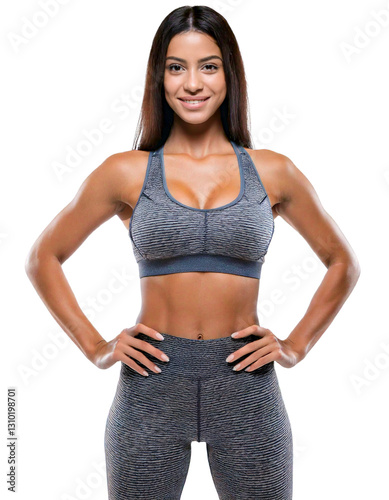 Obraz na płótnie young sporty woman posing in grey sports wear w salonie