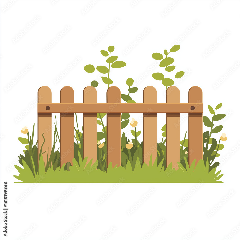 Obraz premium A rustic wooden fence partially covered in greenery, blending beautifully with the surrounding natural environment in a backyard or countryside