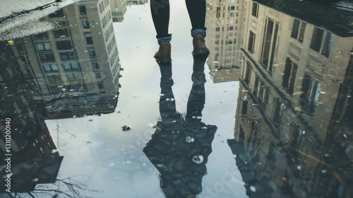 rainwater in puddles with beautiful reflections