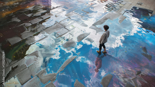 rainwater in puddles with beautiful reflections