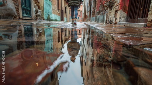 rainwater in puddles with beautiful reflections