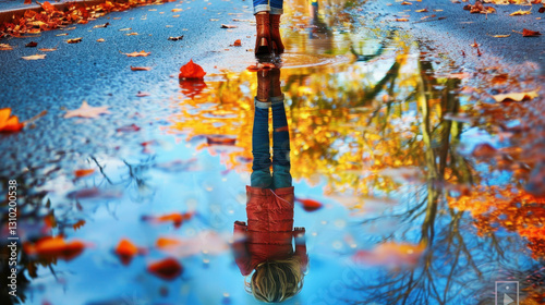 rainwater in puddles with beautiful reflections