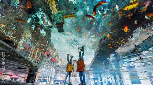 rainwater in puddles with beautiful reflections