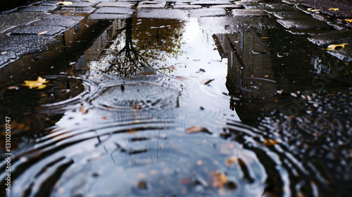 rainwater in puddles with beautiful reflections
