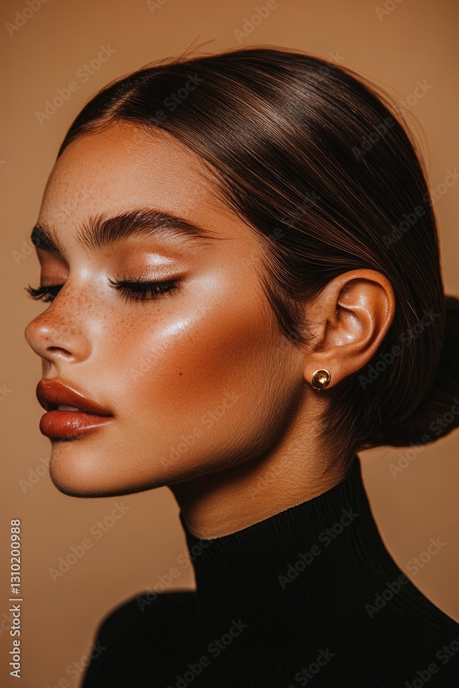 Naklejka premium Elegant portrait showcasing radiant skin, defined features, and