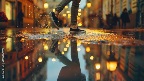rainwater in puddles with beautiful reflections