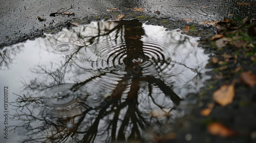 rainwater in puddles with beautiful reflections