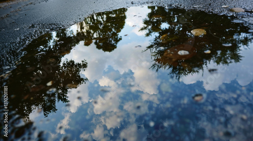 rainwater in puddles with beautiful reflections