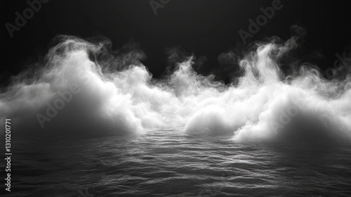Monochromatic cloudscape over dark water.