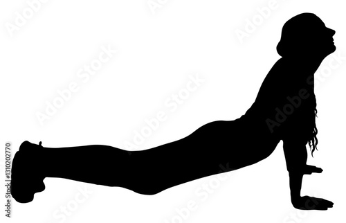 Silhouette of young woman practicing physical exercise. Vector illustration