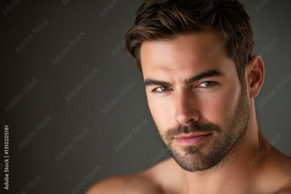 Close up portrait of handsome man. Portrait of shirtless man for skincare and beauty concepts. Handsome man with beauty face, facial skin portrait. Male healthy skin and spa concept. Close up portrait of handsome man. Portrait of shirtless man for skincare and beauty concepts. Handsome man with beauty face, facial skin portrait. Male healthy skin and spa concept.